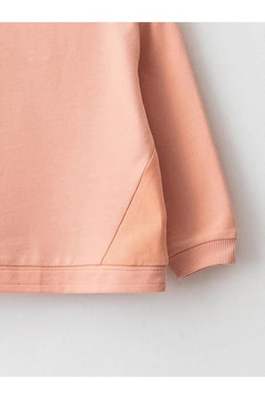 LCW baby Mercan Bisiklet Yaka Uzun Kollu Pamuklu Kız Bebek Sweatshirt ve Pantolon 2'li Takım