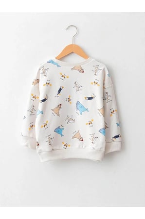 LCW baby Ekru Bisiklet Yaka Uzun Kollu Baskılı Pamuklu Erkek Bebek Sweatshirt
