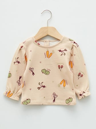LCW baby Pembe Bisiklet Yaka Uzun Kollu Baskılı Pamuklu Kız Bebek Sweatshirt 2'li