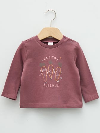 LCW baby Pembe Bisiklet Yaka Uzun Kollu Baskılı Pamuklu Kız Bebek Sweatshirt 2'li