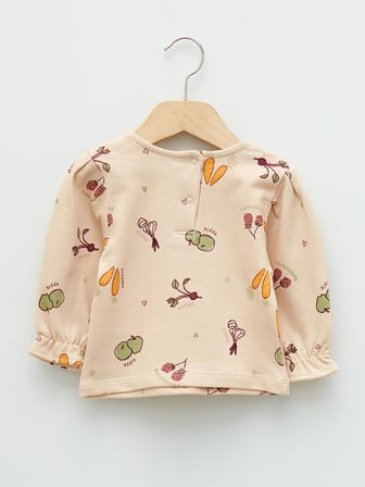 LCW baby Pembe Bisiklet Yaka Uzun Kollu Baskılı Pamuklu Kız Bebek Sweatshirt 2'li