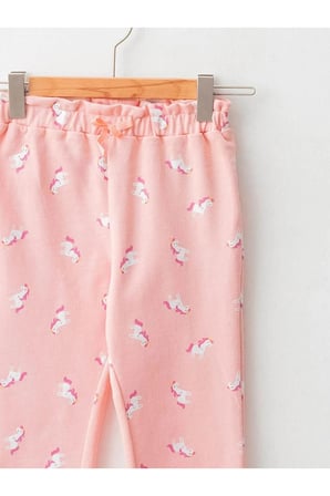 LCW baby Pembe Beli Lastikli Desenli Pamuklu Kız Bebek Eşofman Altı