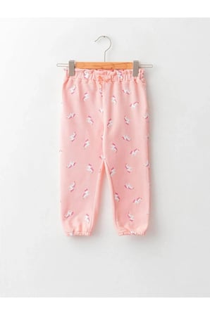LCW baby Pembe Beli Lastikli Desenli Pamuklu Kız Bebek Eşofman Altı