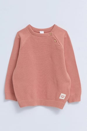 LCW baby Pembe Bisiklet Yaka Kendinden Desenli Erkek Bebek Triko Kazak
