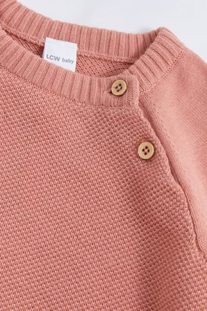 LCW baby Pembe Bisiklet Yaka Kendinden Desenli Erkek Bebek Triko Kazak