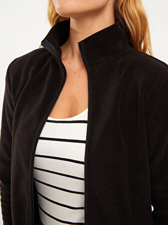 LCWAIKIKI Basic SİYAH Dik Yaka Düz Uzun Kollu Polar Kadın Spor Hırka