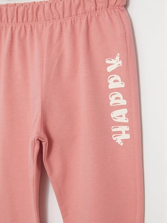LCW baby Pembe Beli Lastikli Baskılı Kız Bebek Eşofman Alt