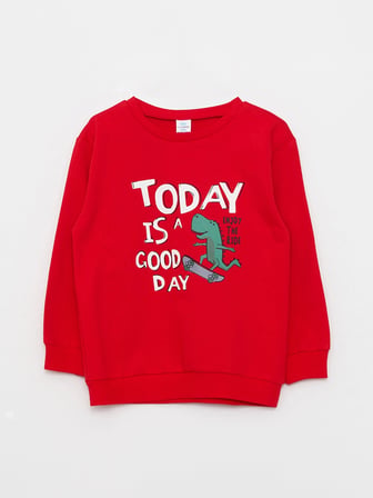 LCW baby Kırmızı Bisiklet Yaka Uzun Kollu Baskılı Erkek Bebek Sweatshirt