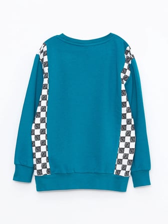 LCW Kids Turkuaz Bisiklet Yaka Baskılı Uzun Kollu Erkek Çocuk Sweatshirt