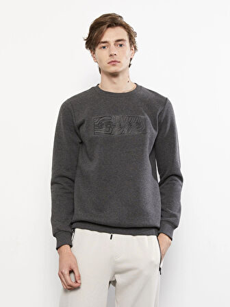 LCW Casual ANTRASİT Bisiklet Yaka Uzun Kollu Baskılı Erkek Kalın Sweatshirt