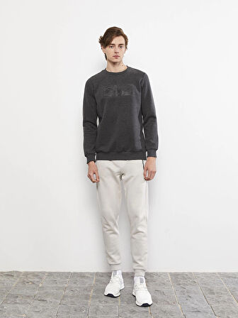 LCW Casual ANTRASİT Bisiklet Yaka Uzun Kollu Baskılı Erkek Kalın Sweatshirt