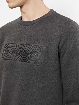 LCW Casual ANTRASİT Bisiklet Yaka Uzun Kollu Baskılı Erkek Kalın Sweatshirt