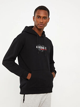 LCW Casual Siyah Uzun Kollu Baskılı Erkek Hoodie