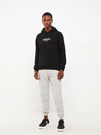 LCW Casual Siyah Uzun Kollu Baskılı Erkek Hoodie
