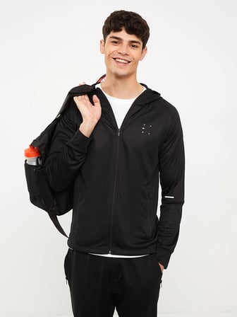 XSIDE ACTIVE Siyah Slim Fit Kapüşonlu Erkek Spor Hırka