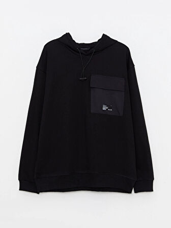 LCW Casual Siyah Uzun Kollu Baskılı Erkek Hoodie