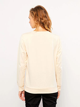 LCW Vision Bej Bisiklet Yaka Baskılı Uzun Kollu Kadın Sweatshirt