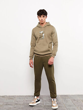 LCW Casual HAKİ Uzun Kollu Baskılı Erkek Kalın Hoodie