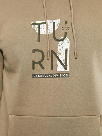 LCW Casual HAKİ Uzun Kollu Baskılı Erkek Kalın Hoodie