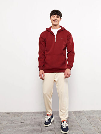 LCW Casual Kırmızı Uzun Kollu Baskılı Erkek Kalın Hoodie