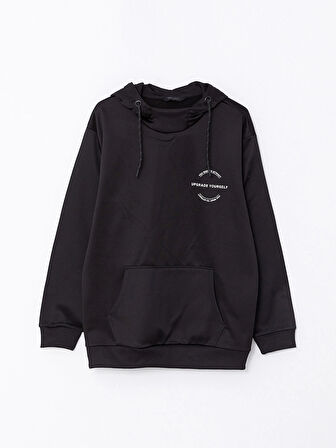 LCW Casual SİYAH Uzun Kollu Baskılı Erkek Hoodie