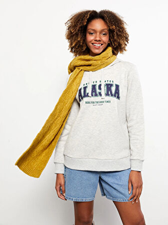 LCW Vision Gri Baskılı Kadın Kalın Hoodie