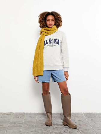 LCW Vision Gri Baskılı Kadın Kalın Hoodie