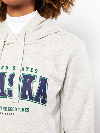 LCW Vision Gri Baskılı Kadın Kalın Hoodie