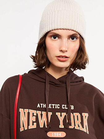 LCW Vision Kahverengi Baskılı Kadın Kalın Hoodie