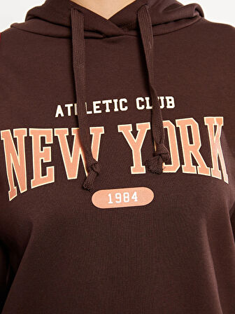 LCW Vision Kahverengi Baskılı Kadın Kalın Hoodie