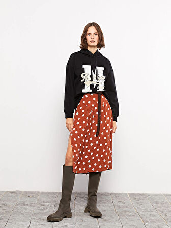 LCW Vision Siyah Baskılı Kadın Kalın Hoodie