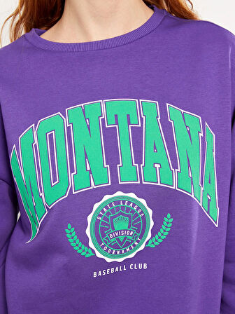 LCW Vision MOR Bisiklet Yaka Baskılı Kadın Kalın Sweatshirt