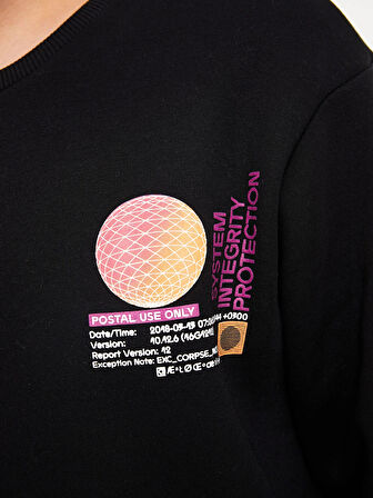 XSIDE Siyah Bisiklet Yaka Uzun Kollu Baskılı Erkek Kalın Sweatshirt