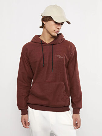 LCW Casual KAHVERENGİ Uzun Kollu Baskılı Erkek Kalın Hoodie