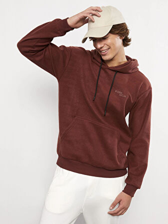 LCW Casual KAHVERENGİ Uzun Kollu Baskılı Erkek Kalın Hoodie