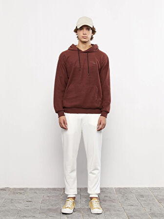 LCW Casual KAHVERENGİ Uzun Kollu Baskılı Erkek Kalın Hoodie