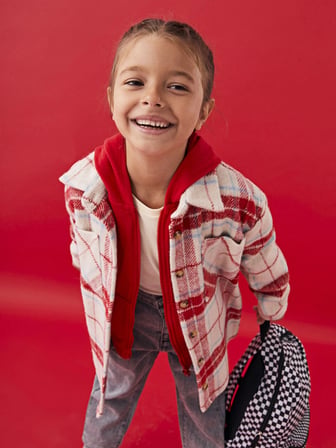 LCW Kids Kırmızı Ekose Uzun Kollu Kız Çocuk Gömlek Ceket