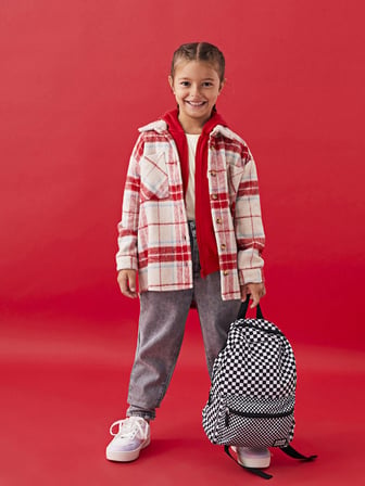 LCW Kids Kırmızı Ekose Uzun Kollu Kız Çocuk Gömlek Ceket
