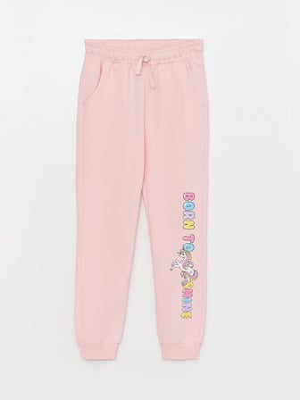 LCW Kids Pembe Beli Lastikli Baskılı Kız Çocuk Eşofman Altı