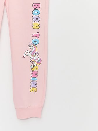 LCW Kids Pembe Beli Lastikli Baskılı Kız Çocuk Eşofman Altı