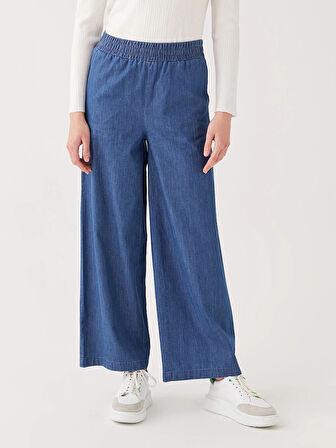 LCW Modest İNDİGO Kadın Beli Lastikli Wideleg Düz Jean Pantolon