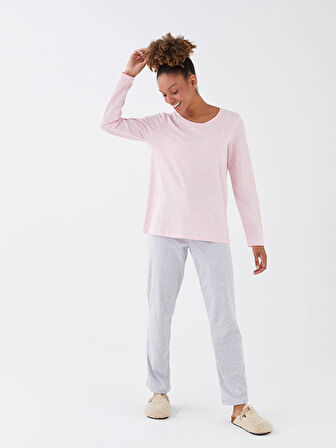 LCW DREAM Pembe Bisiklet Yaka Düz Uzun Kollu Kadın Pijama Takımı