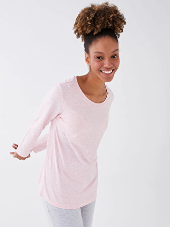 LCW DREAM Pembe Bisiklet Yaka Düz Uzun Kollu Kadın Pijama Takımı