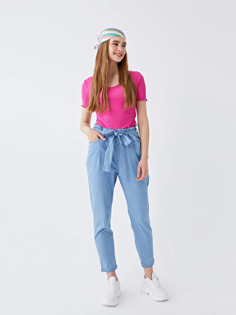 LCW Jeans İNDİGO Beli Lastikli Paperbag Kadın Jean Pantolon