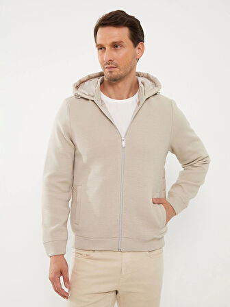 LCW Vision BEJ Slim Fit Kapüşonlu Erkek Triko Mont