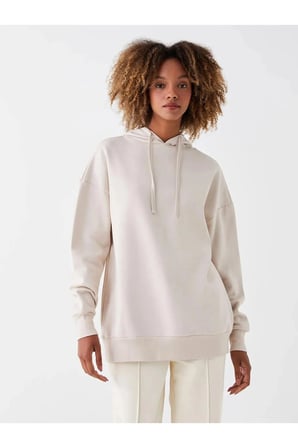 XSIDEBej Düz Oversize Kadın Kalın Hoodie