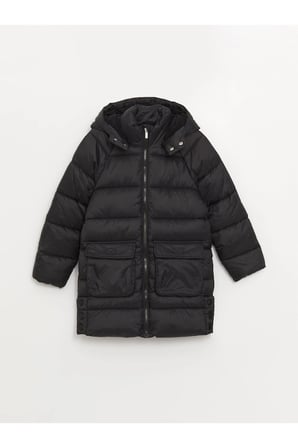 LCW Kids Siyah Kapüşonlu Kız Çocuk Şişme Mont