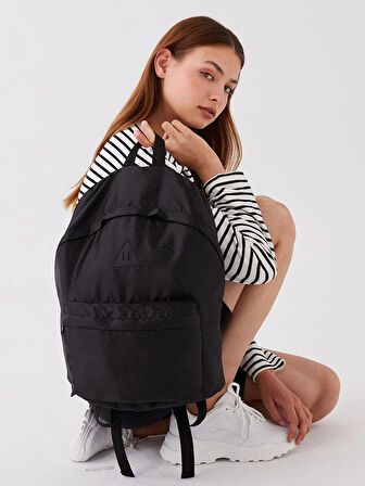 LCW ACCESSORIES Siyah Etiket Baskılı Kadın Sırt Çantası