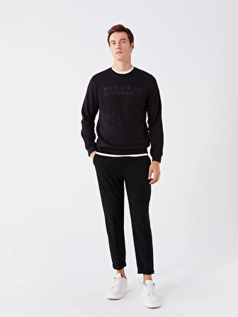 LCWAIKIKI Classic SİYAH Bisiklet Yaka Uzun Kollu Baskılı Erkek Kalın Sweatshirt