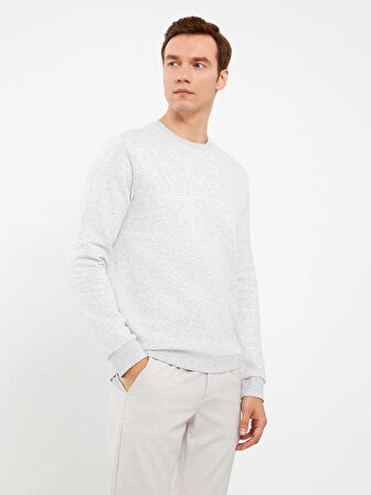 LCWAIKIKI Classic BEJ Bisiklet Yaka Uzun Kollu Baskılı Erkek Kalın Sweatshirt